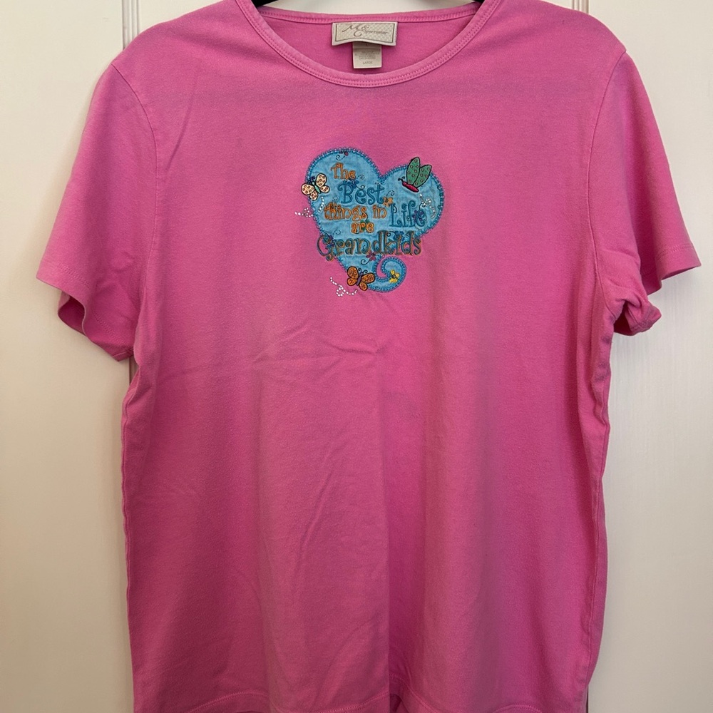 Catherines Pink Tee with Embroidered Heart and Butterfly